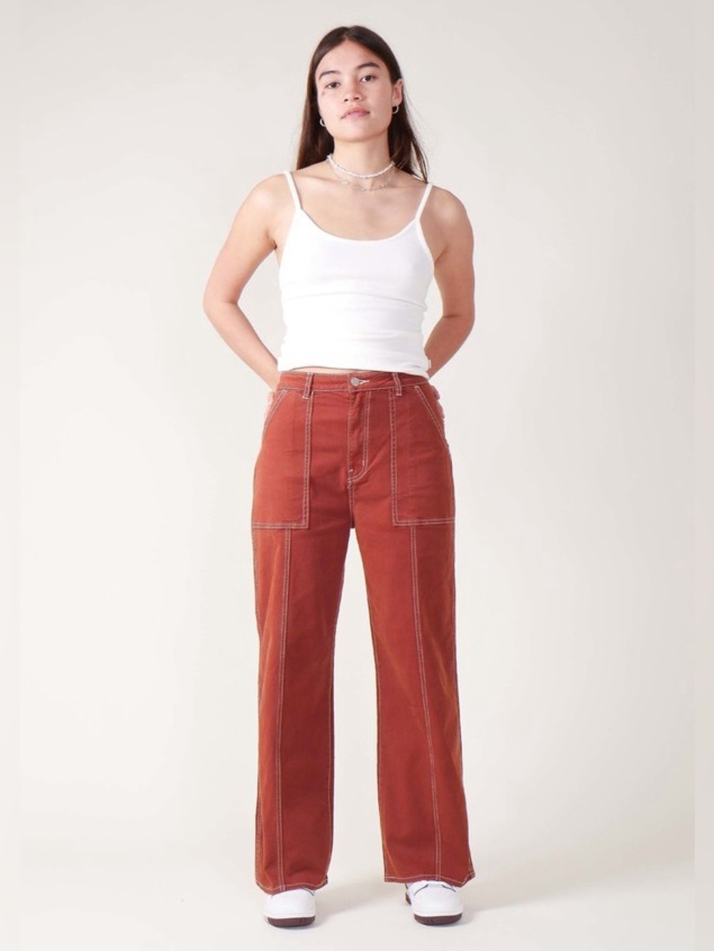 ROLLA'S Heidi Trade Jeans High-Rise Loose Straight Cargo Pants Chesnut Brown 24 - Picture 1 of 10